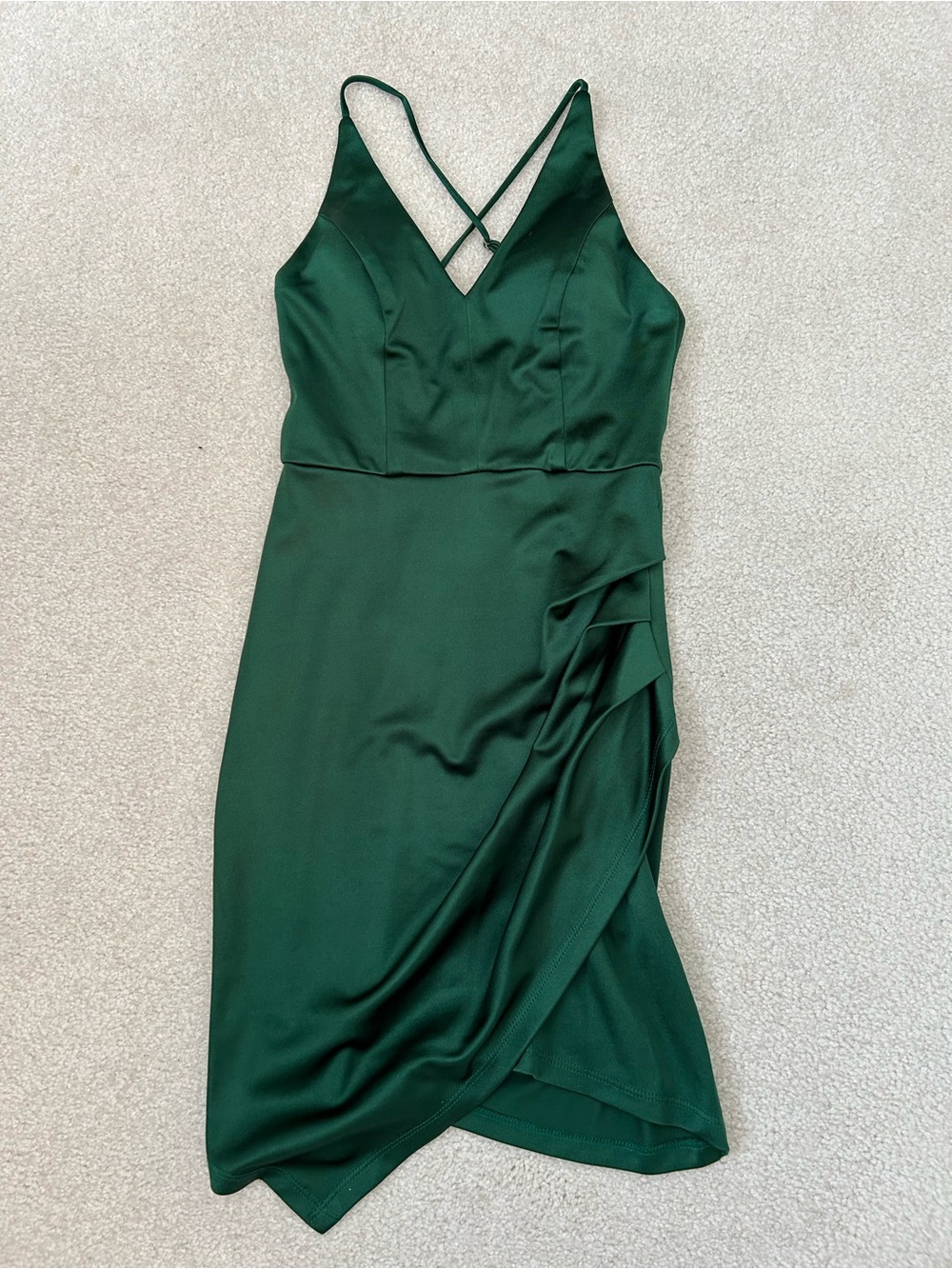 Teeze Me Emerald Green V-Neck Midi Dress with Cross-Back Straps